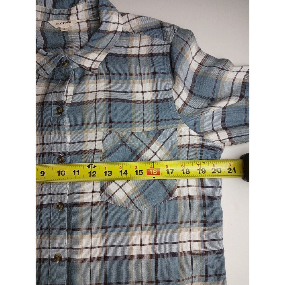 Lucky Brand Women's Shirt Large Plaid  Button Up Long Sleeve Boyfriend Light - Picture 8 of 11